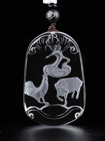 天然白水晶生肖蛇雞牛三合貴人吊墜牌丑巳酉項鏈男女牛雞迎祿掛件