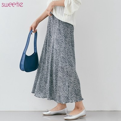 Kirakirashop スカート 小花柄プリーツゴアードスカート 全4色 レディース ボトムス プリーツスカート ゴアードスカート ロングスカート 小花柄スカート フレアスカート ランダムプリーツ ワッシャー ウエストゴム 大人可愛い フェミニン フラワー おしゃれ Jnb0071