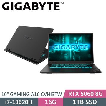 技嘉 GAMING A16 CVHI3TW894SH 黑(i7-13620H/16G/1TB SSD/RTX5060 8G/W11/16)筆電