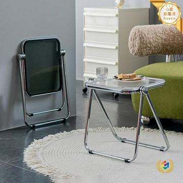 【摺疊省空間】小邊幾 茶几 床頭櫃 角幾 摺疊桌 亞克力透明 客廳臥室兩用 輕奢簡約 免安裝