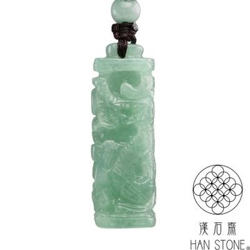 【漢石齋】天然翡翠A貨 小升龍柱玉佩項鍊 冰糯種飄花(12*10*17mm)