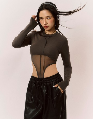 光影落在身上的秘密；拼接透膚BraTop連體衣 兩色