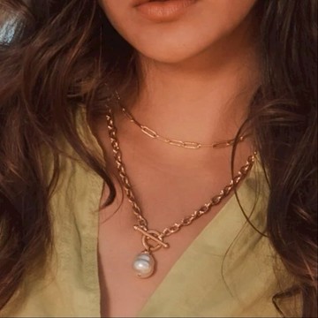 ME30 Urban Chic - Anchor 巴洛克鏈條珍珠項鍊 金色