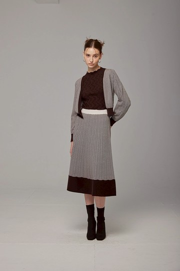 直紋配色開襟外套_咖 (22W2JK02)