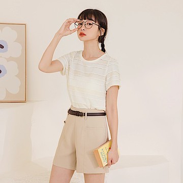 立體布紋微透膚配色拼接上衣-OB大尺碼