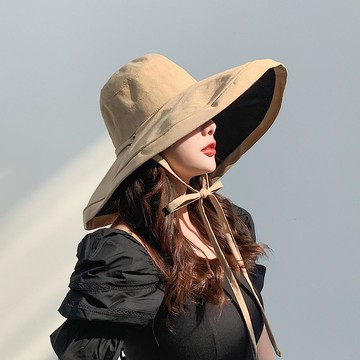 Better Buys 女性雙色寬帽簷遮陽帽  米色  56-58cm