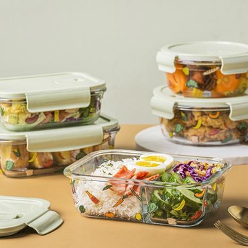 cybil小清新帶蓋保鮮盒耐高溫玻璃飯盒有隔收納盒密封收納盒家用