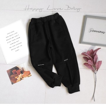 厚款 素黑簡約英文百搭寶寶絨棉褲 秋冬童裝 男童長褲 男童棉褲 男童褲子 秋冬長褲 秋冬運動褲