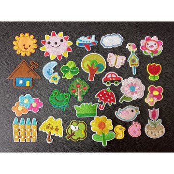 【哈狼族】服飾輔料/刺繡布貼/EMd/可愛小物 太陽月亮雲朵雨傘房屋鳥蝴蝶青蛙花草樹木柵欄飛機汽車燙布貼兒童鞋帽裝飾