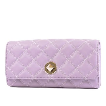 KATE SPADE 菱格紋旋鈕翻蓋長夾-灰紫