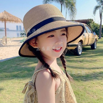 💖臺灣-出貨💖春季旅遊兒童防曬帽子女童夏天遮太陽涼帽防紫外線草帽寶寶漁夫帽03aD