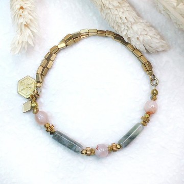 VIIART。牡丹亭。櫻花水草瑪瑙黃銅手環