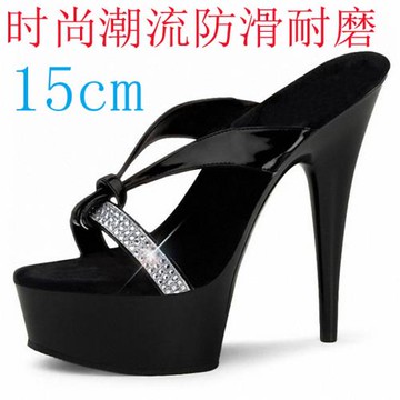 15cm超高跟恨天高舞臺演出性感夜店防水臺細跟模特表演防滑拖鞋女