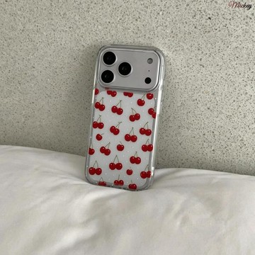 櫻桃波點適用蘋果17promax手機殼iPhone16/15高透14大孔11滿屏12