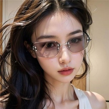 2025歐美辣妹無框切邊太陽鏡時尚高級感個性金屬眼鏡星星墨鏡女潮