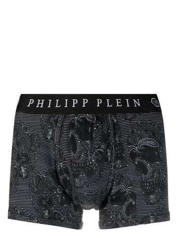 Philipp Plein - paisley-print logo-waistband boxers - men - Polyester/Cotton/Elastane - XS - Black