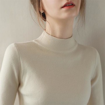 秋冬2025新款黑色半高領內搭長袖打底衫女修身高級感法式針織上衣