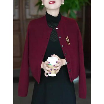 安可拉紅長袖針織開衫女2025年秋季新款輕奢高端洋氣時髦長袖上衣