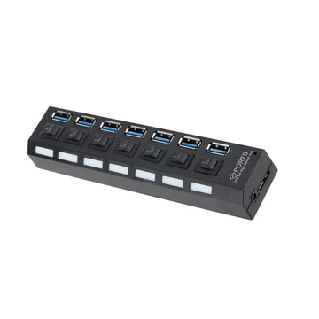 USB 3.0 HUB 高速分線器一拖7口集線器hub帶獨立開關 LED 顯示燈