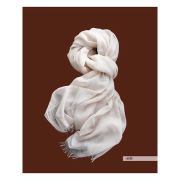 蘇她高端 文藝亞麻棉麻流蘇純色圍巾 外貿原單女素色披肩春夏防曬