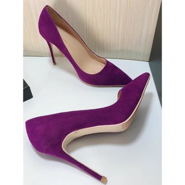 歐美紫色淺口尖頭鞋細跟高跟鞋工作鞋絨面細跟舒適女鞋OL職業單鞋
