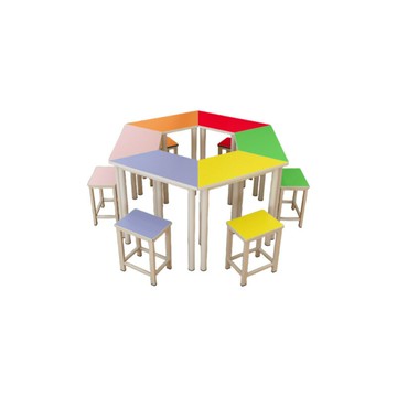 六邊形桌椅拼接組合梯形桌創客教室實訓室六角桌子培訓團體活動桌[DD120109]