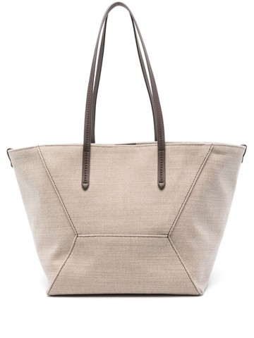 Brunello Cucinelli - Monili chain-detail cotton linen tote bag - women - Calf Leather/Cotton/Linen/Flax - One Size - Neutrals
