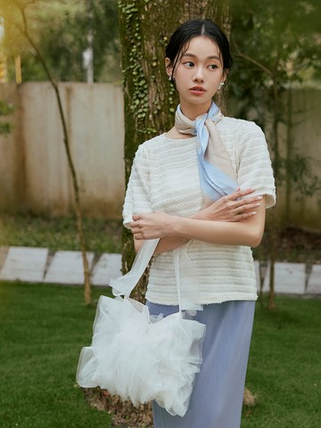 日系立體木耳邊細紗手提肩背包