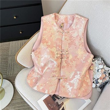 【巴黎精品】現貨+預購 新中式 唐裝上衣中國風馬甲-提花織錦緞面背心女外套2色a1jf26