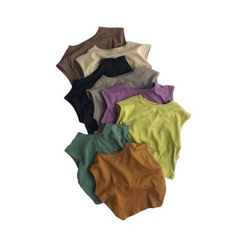 無袖落肩~軟糯竹節棉~兒童裝T恤純棉色短夏薄款男女外穿洋氣背心