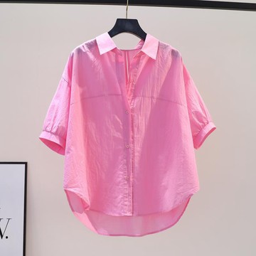 100%純棉襯衫女短袖 韓版寬松顯瘦慵懶風設計感上衣 夏季女裝 短袖t恤 中大尺碼女裝 短袖上衣 寬鬆上衣
