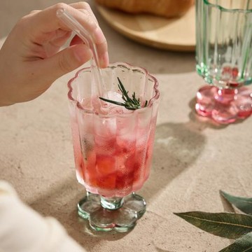 拼色高腳冷飲ins香檳喝水中古花朵杯子玻璃杯紅酒風高顏值冰淇淋