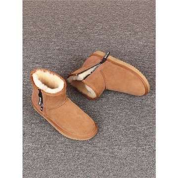 皮毛一體雪地靴男女短筒拉鏈款冬季防滑加厚羊毛東北保暖加絨棉鞋