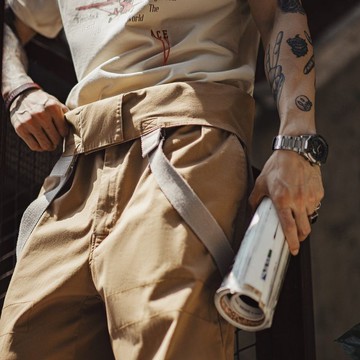 馬登工裝 美式復古寬鬆BF直筒揹帶褲阿美咔嘰休閒連身吊帶長褲子男