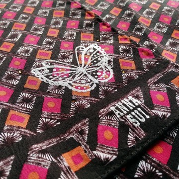 Anna Sui 復古手帕蝴蝶粉紅色圖案 19.5 x 18 英寸