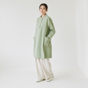 絨面半開襟洋裝 綠F