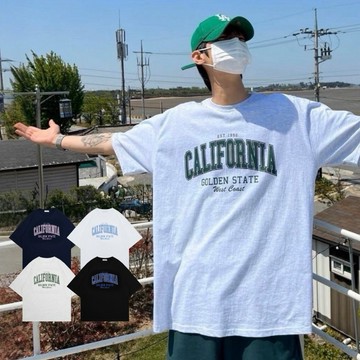 [HYC] 韓國 CALIFORNIA 加州 地名 寬鬆 簡約 短袖 寬鬆 落肩 字母短踢 韓系 五分袖【30381】