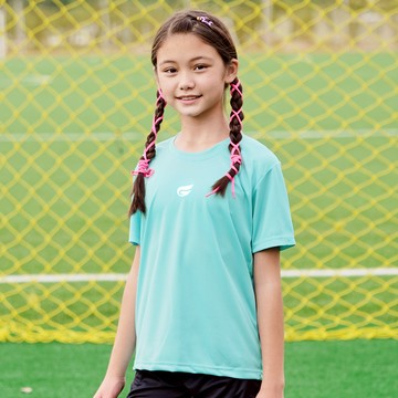 GIAT - 兒童盾形速乾排汗衣-短袖款-湖水藍