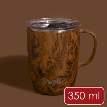 《S well》Mug不鏽鋼滑蓋保溫馬克杯-金柚木紋350ml-- swell水壺保溫杯 保冷保冰杯 推蓋直飲杯 環保杯 便攜杯 咖啡杯 隨行杯