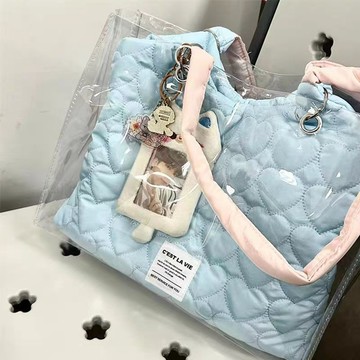 Bag House👜 韓版ins風早八通懃大容量帆布包包愛心設計單肩託特包百搭斜跨包