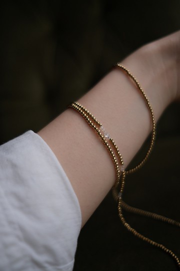 黃銅長鍊 水晶珠 赫基蒙水晶 / 瑩