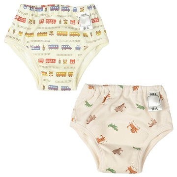 akachan honpo - 4層學習褲2件組-動物 電車-淺卡其色