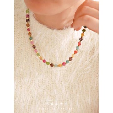 A天然碧璽小彩虹方糖項鏈甜美獨特毛衣鏈女款小眾設計氣質輕奢感
