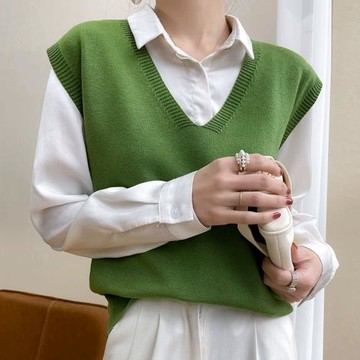 2025早秋新款疊穿羊毛馬甲針織背心韓版無袖寬松外穿毛衣坎肩女