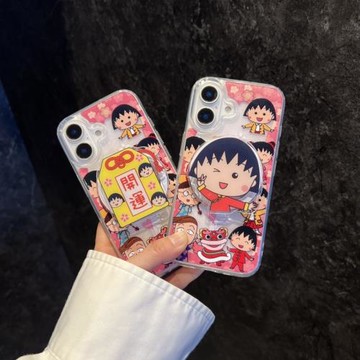 愛珀客 新年開運櫻桃小丸子支架適用iPhone16蘋果15promax手機殼13/14透明磁吸保護套12/11全包防摔16Pro卡通