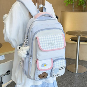 🔥新款🔥日係ins可愛多巴胺撞色學院風中小學生多隔層雙肩女書包 可愛係 通懃包包 多隔層 大容量 防潑水  SI1O