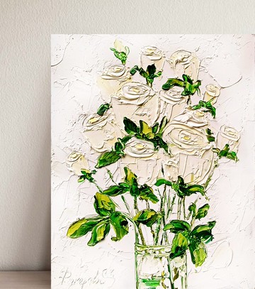 玫瑰花卉繪畫原創藝術花卉紫丁香 10 x 8