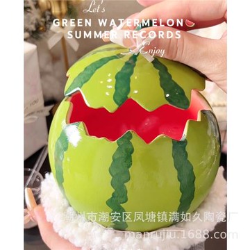 西瓜陶瓷泡面碗帶蓋湯飯碗大容量水果沙拉甜品碗高顏值可愛微波爐