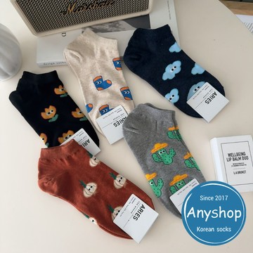 Anyshop韓國襪 彩繪塗鴉搞怪短襪 文青款 搞怪襪 洋蔥 雲朵 仙人掌 女生短襪 女孩必備 正韓短襪 09602