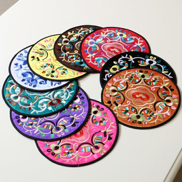 中式圓形刺繡仿古花大杯墊 餐墊 4元一片 隔熱墊 防滑墊 桌墊墊套